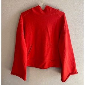 Alo Yoga Womens Sz S Low Key Bell-Sleeve Pullover Hoodie Cherry Pop Red